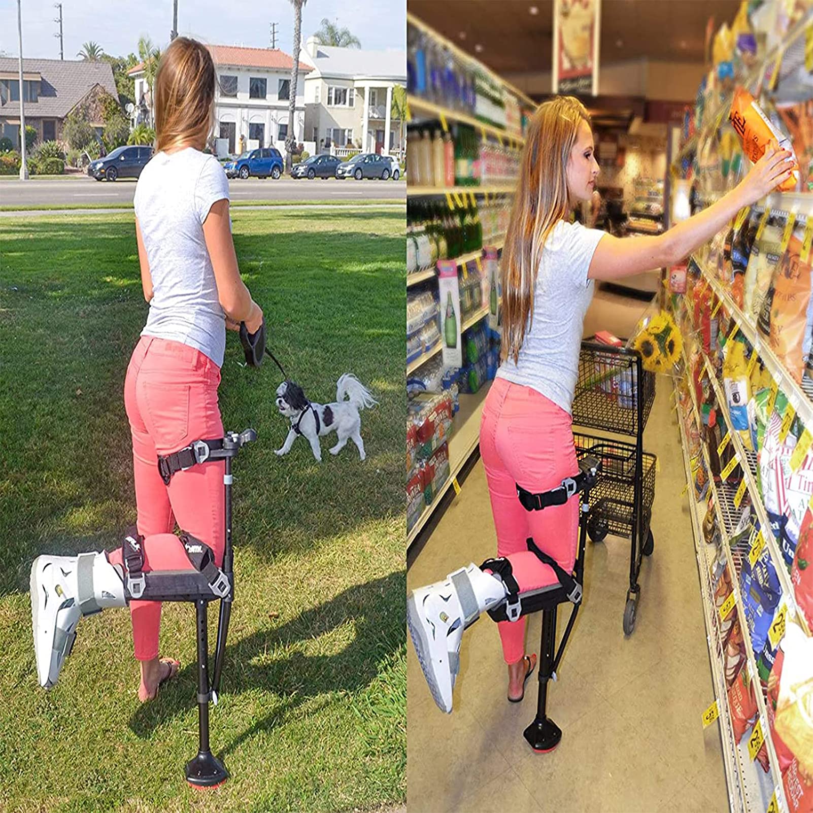 Amazon.co.jp: 調節可能な滑り止めハンズフリー膝松葉杖、片足伸縮式