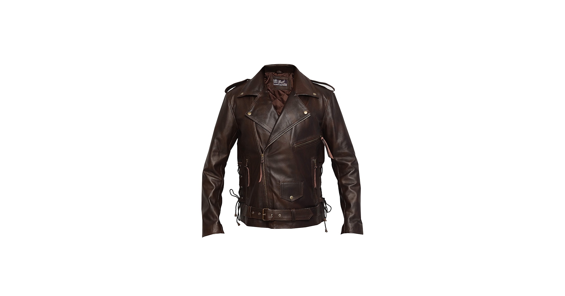 Mens Retro Vintage Brando Distressed Brown Cowhide Leather Jacket