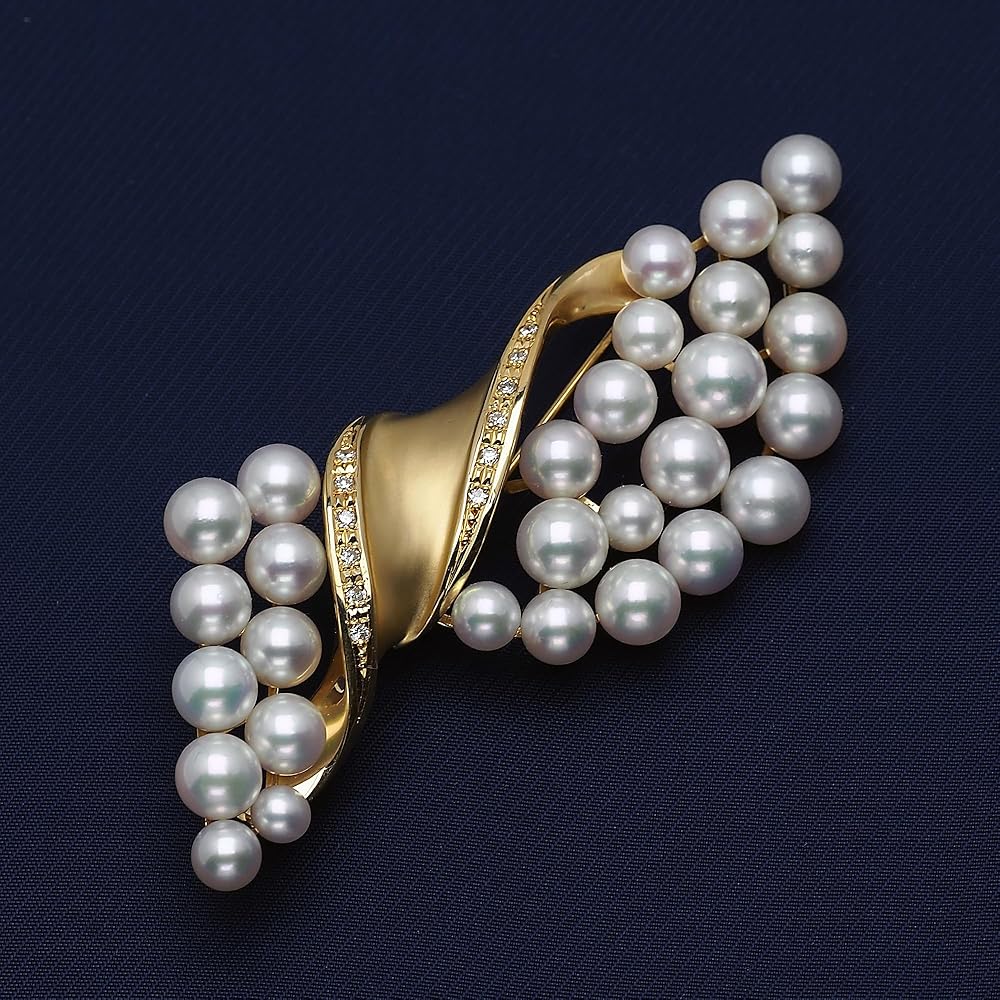 Amazon | [K.jewel] K18 アコヤ本真珠 ブローチ 天然ダイヤモンド付き