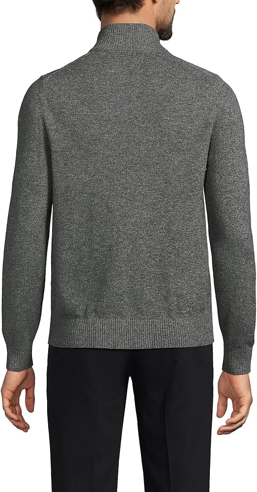 Lands' End Mens Fine Gauge Cashmere Quarter Zip Charcoal Heather