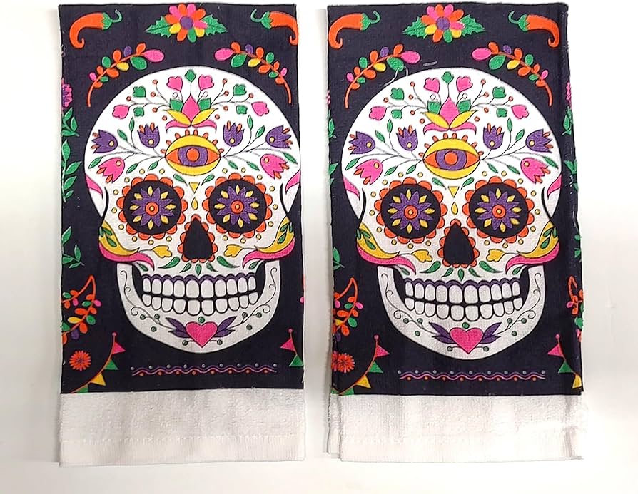 Amazon.com: Day of The Dead Sugar Skull Set of 2 Decorative Towels