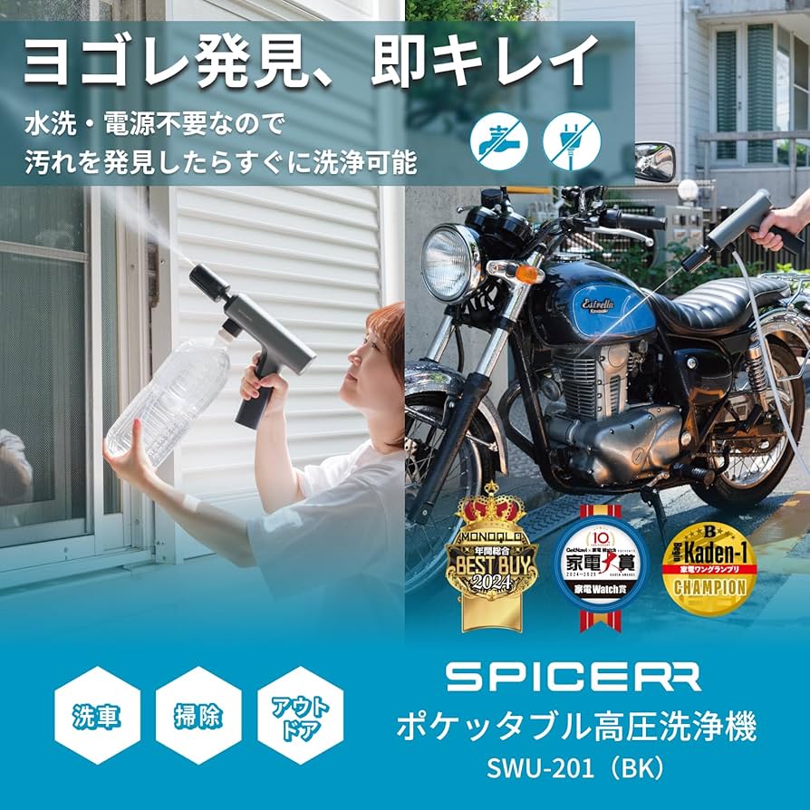 Amazon.co.jp: スパイサー ポケッタブル 高圧洗浄機 SWU-201 (BK