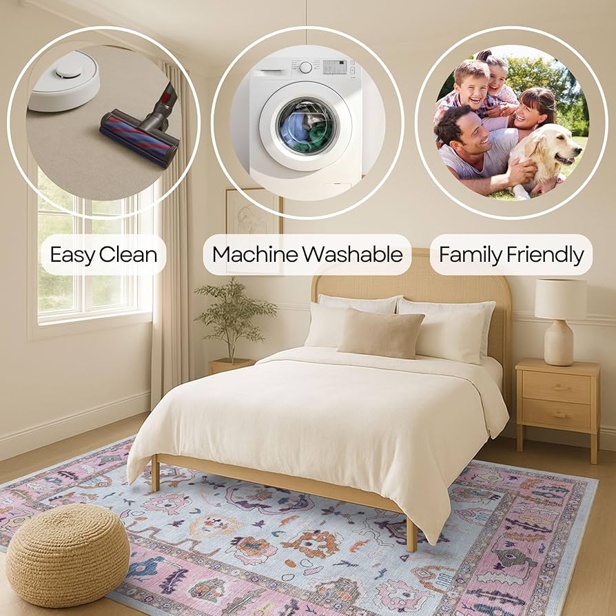 Amazon | Fame Rugs ピンク ベージュ モダン ウシャク ラグ 9x12