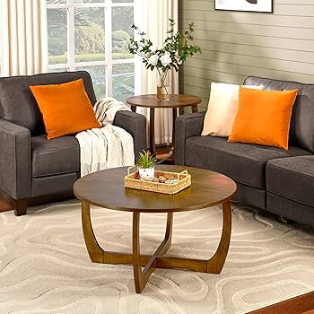 Amazon.com: LEEMTORIG Round Wood Coffee Table, Mid Century Modern