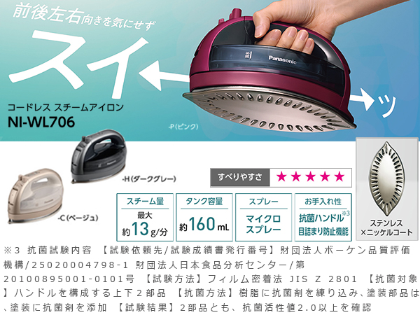 Amazon | パナソニック コードレススチームWヘッドアイロン