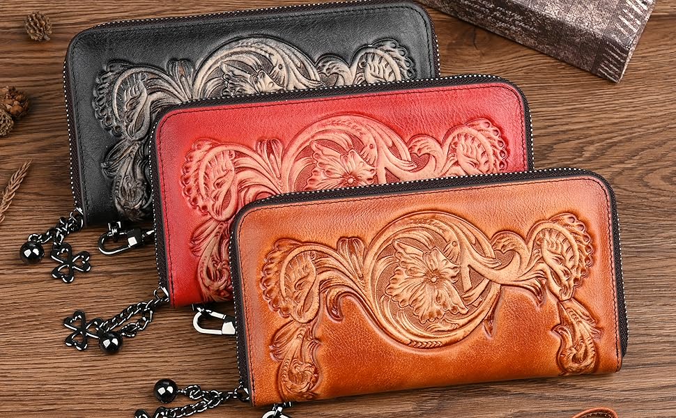 Amazon.com: AEGGEAI Genuine Leather Women's Wallet Flower Pattern