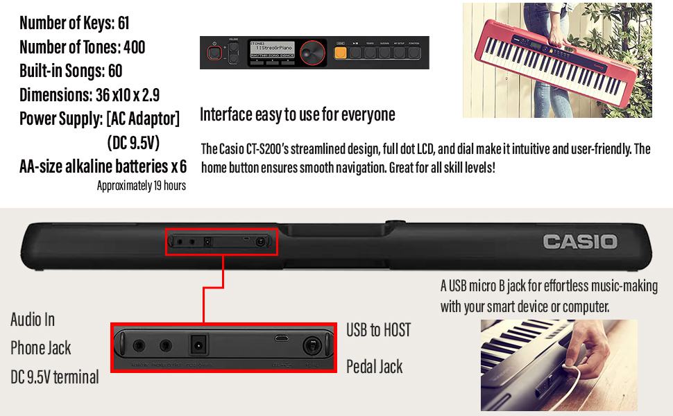 Amazon.com: Casio CT-S200 Casiotone 61-Key Portable Keyboard