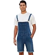 LONGBIDA Men's Denim Overalls Bib Jean Shorts Jumpsuit Casual