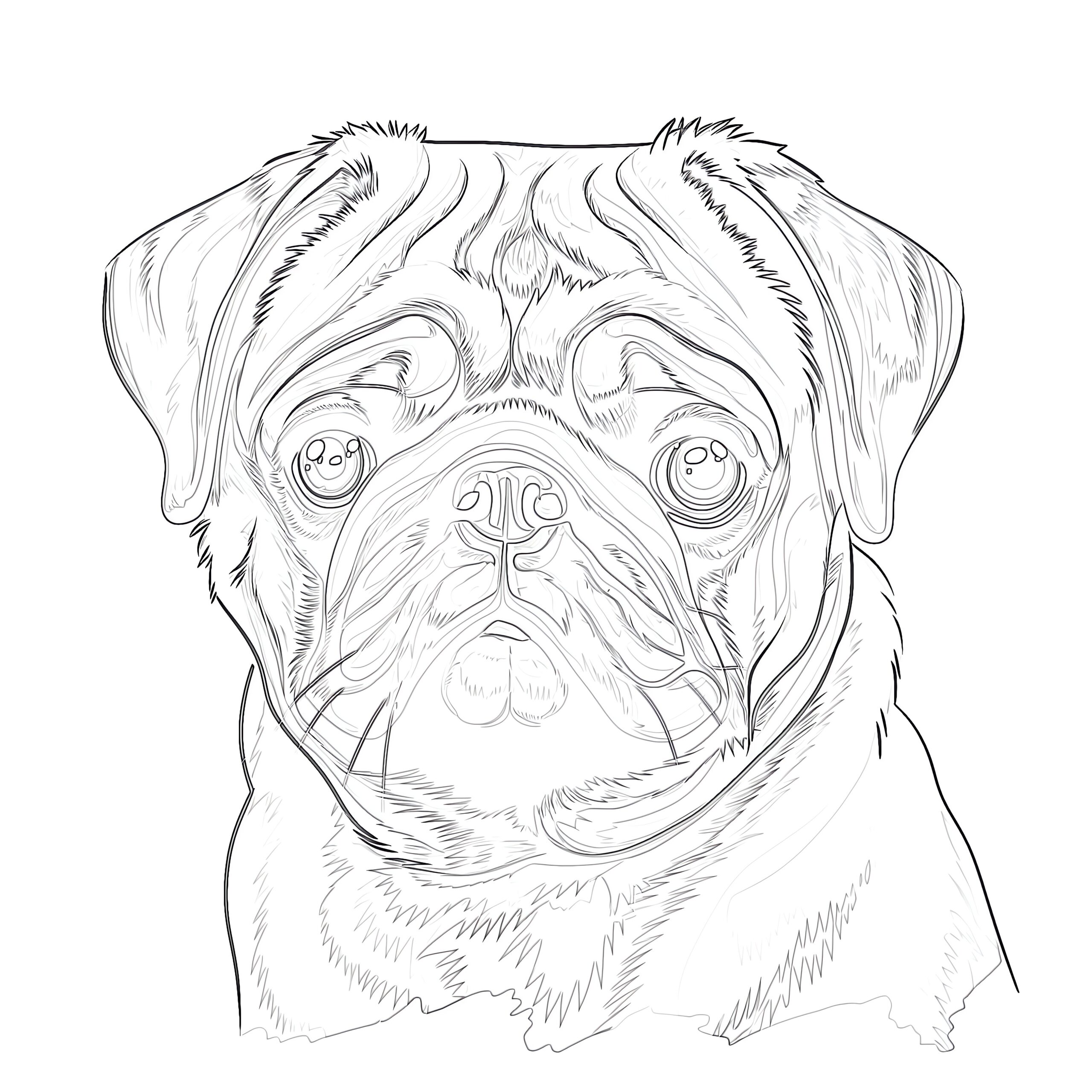 パグ犬の塗り絵ページ | 塗り絵 ミミパンダ
