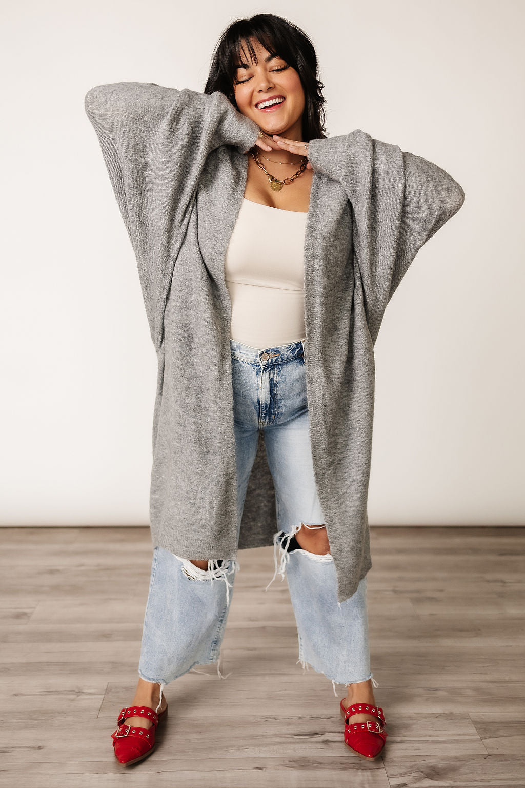 Oversized Midi Layering Sweater | Lucy Cozy Cardigan - Grey