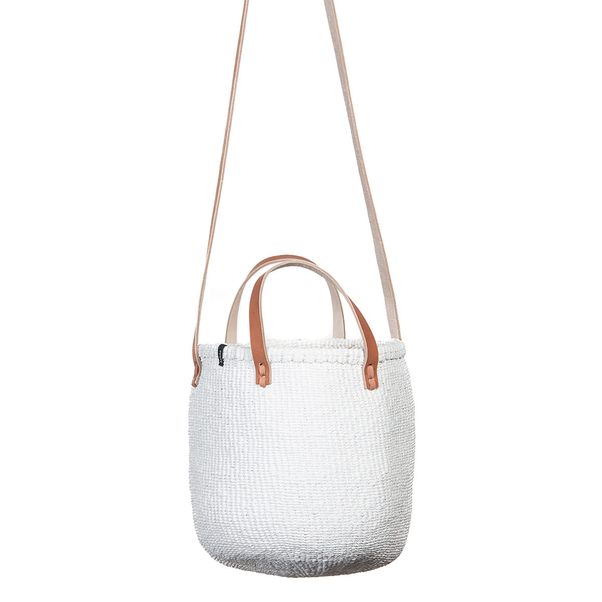 Handwoven small white shoulder bag with long and short handles S