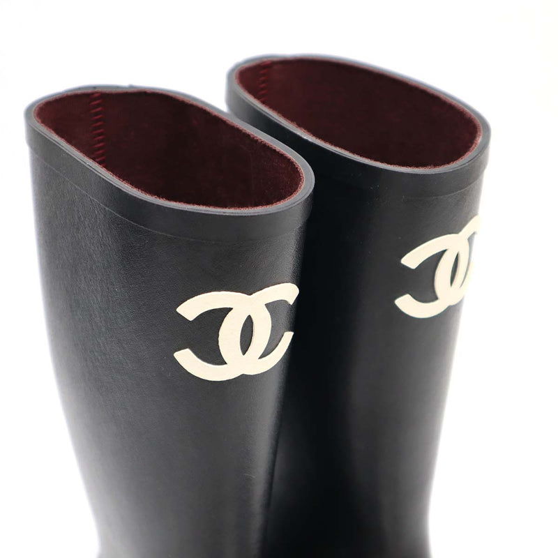 未使用 シャネル CHANEL 39 レインブーツ 靴 ココマーク ブラック