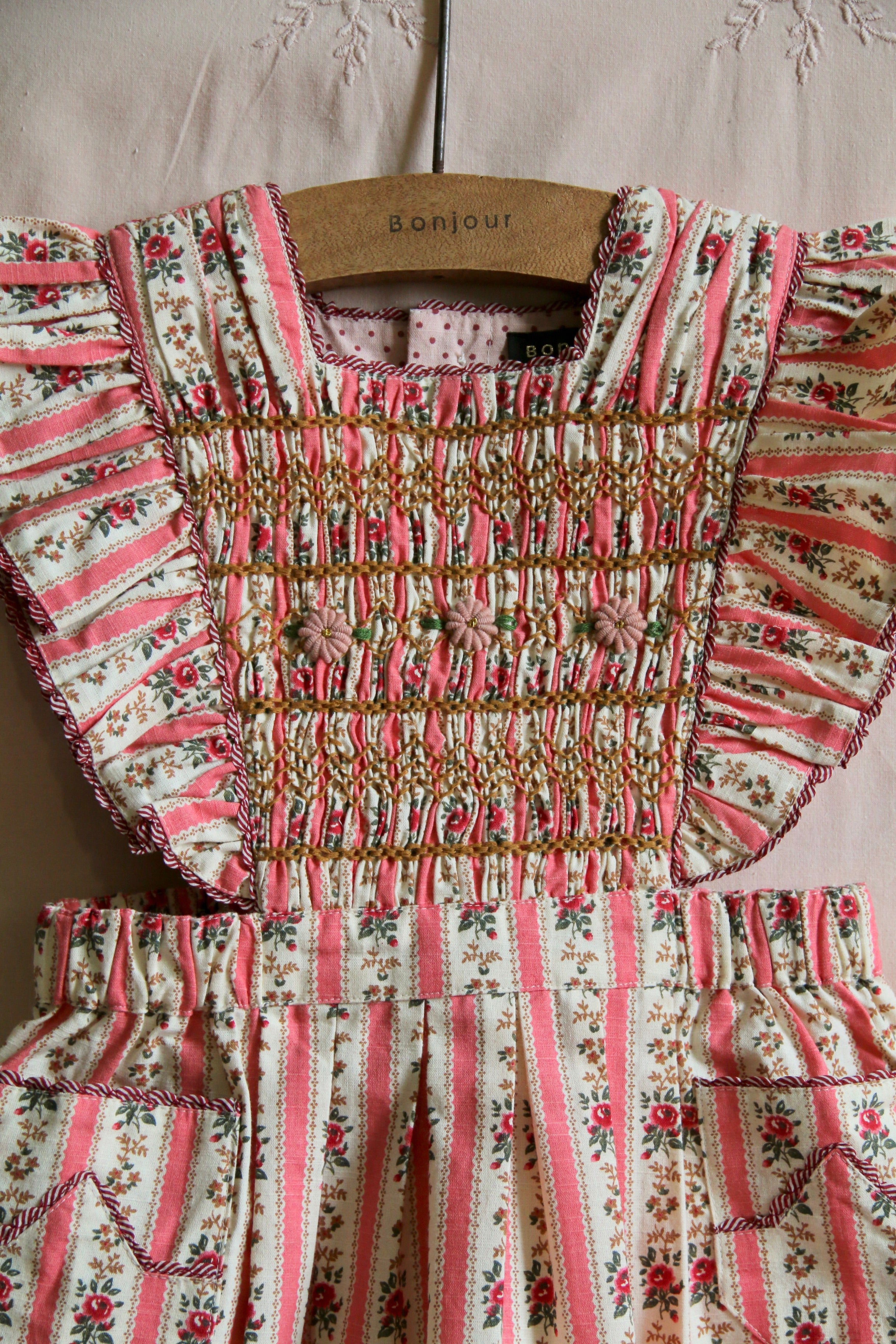 BONJOUR DIARY APRON DRESS / TAPESTRY PINK STRIPE - Milk + Bots