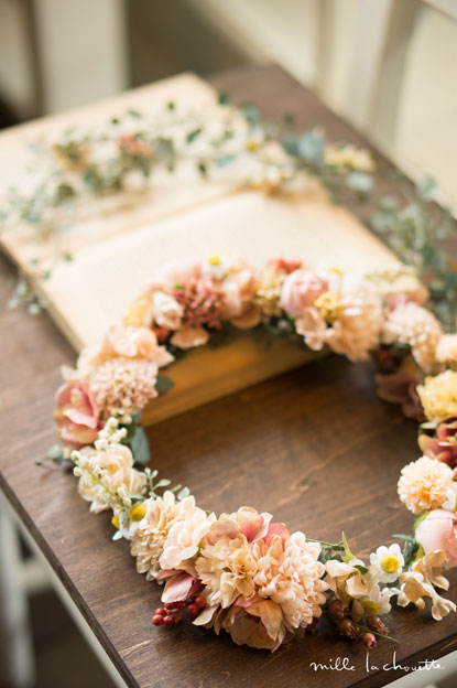 アンティークピンクナチュラル花冠/ガーランド【オーダーメイド