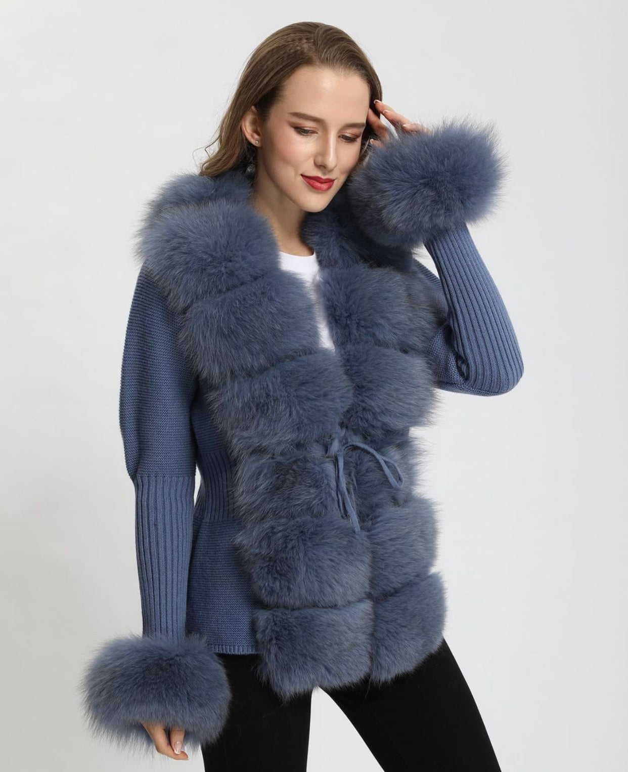 Luxurious Wool knit cardigan with Fox fur trim – MI LOVES