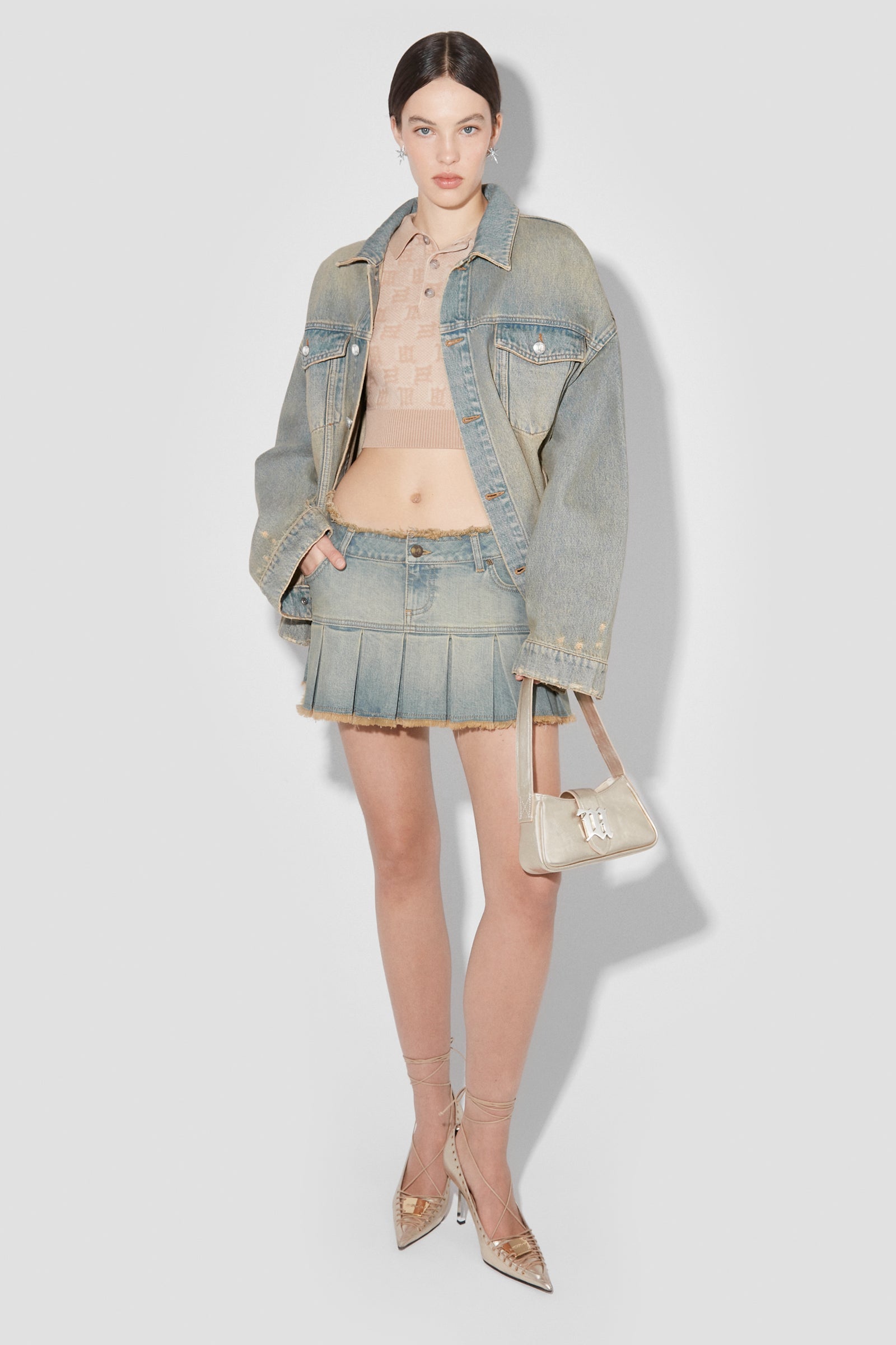 Sunset Wash Denim Pleated Skirt