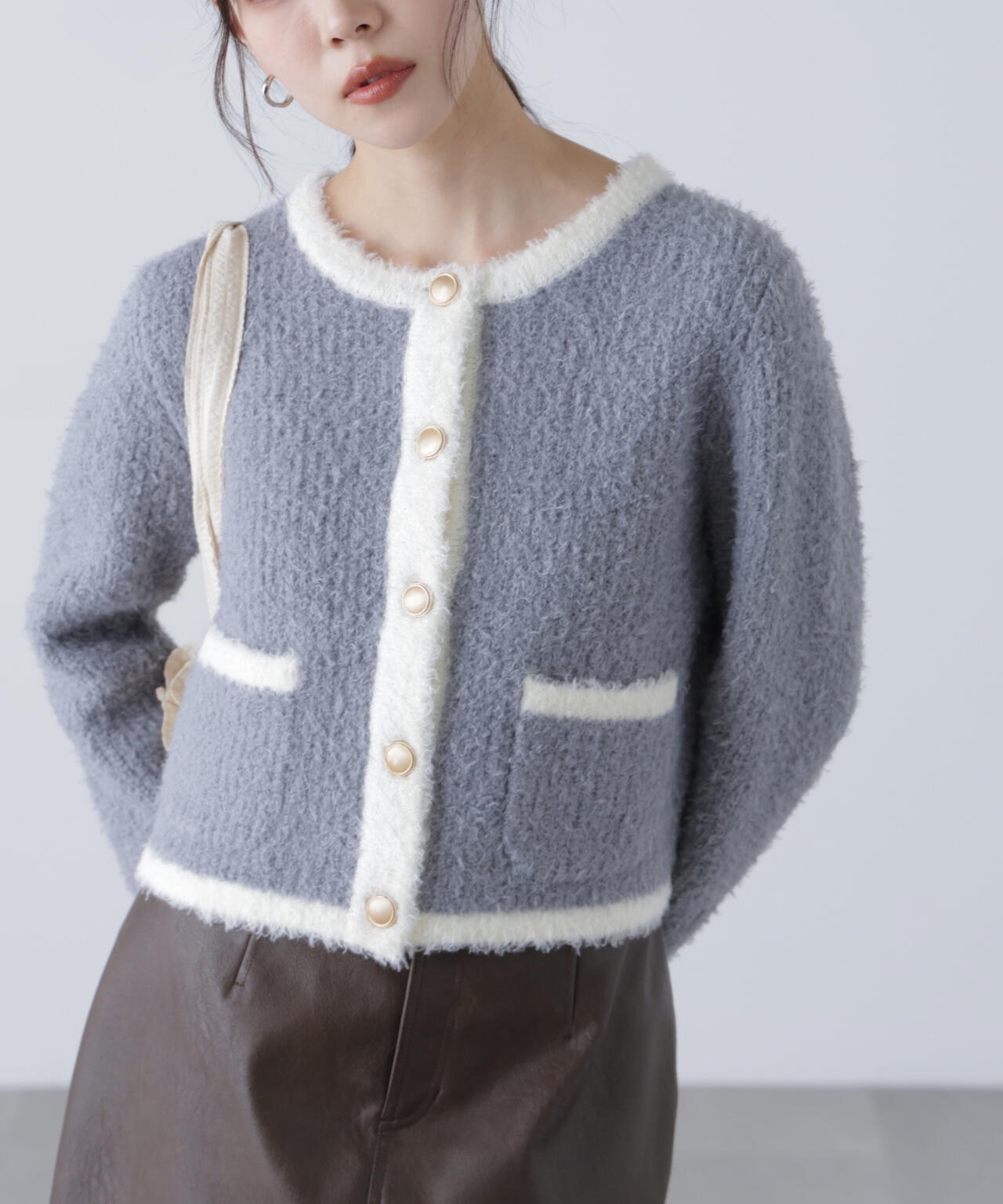 金ボタンバイカラーニットカーディガン | FREE'S MART（フリーズマート