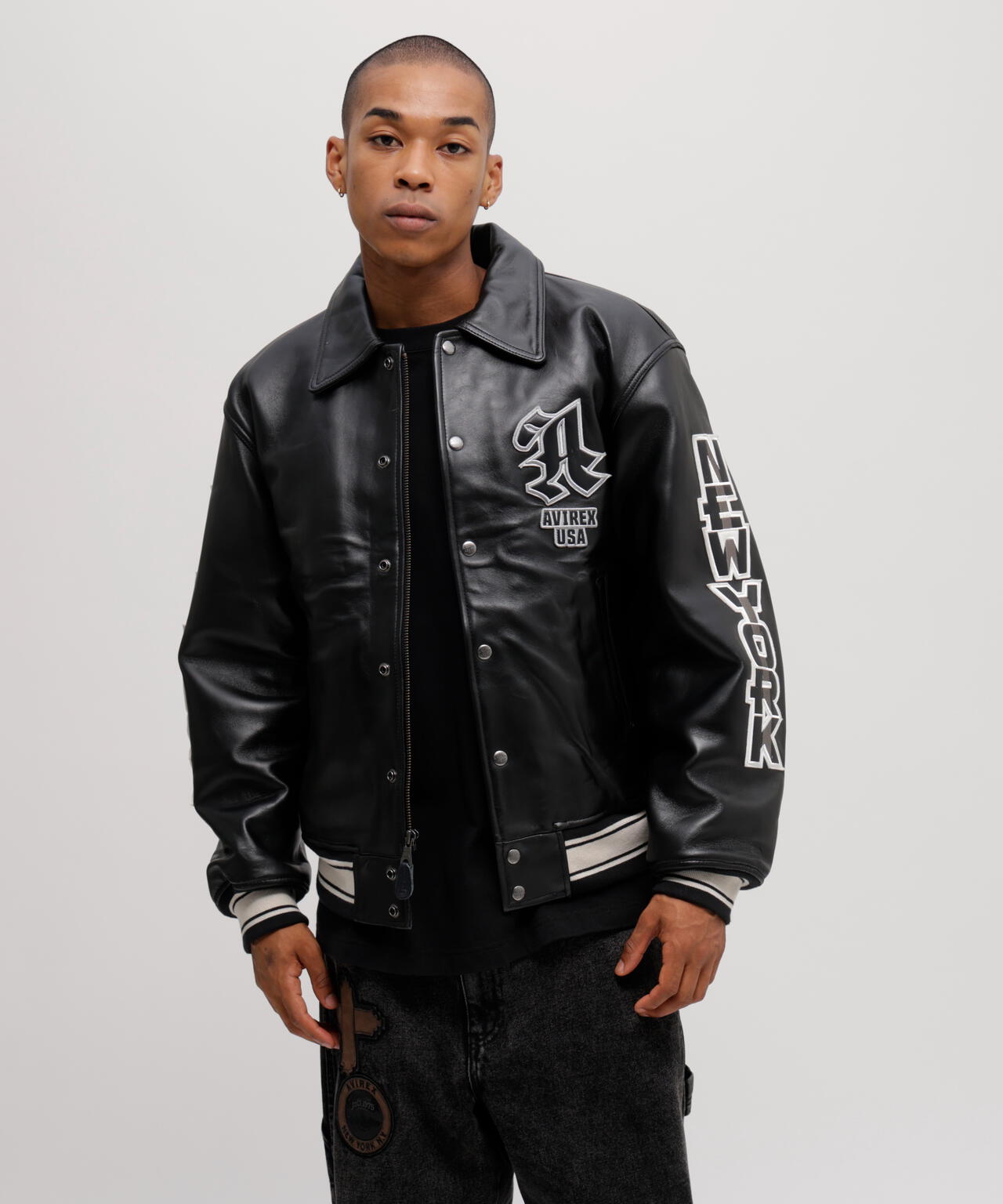 50th Anniversary》GRAPHIC VARSITY LEATHER JACKET | AVIREX
