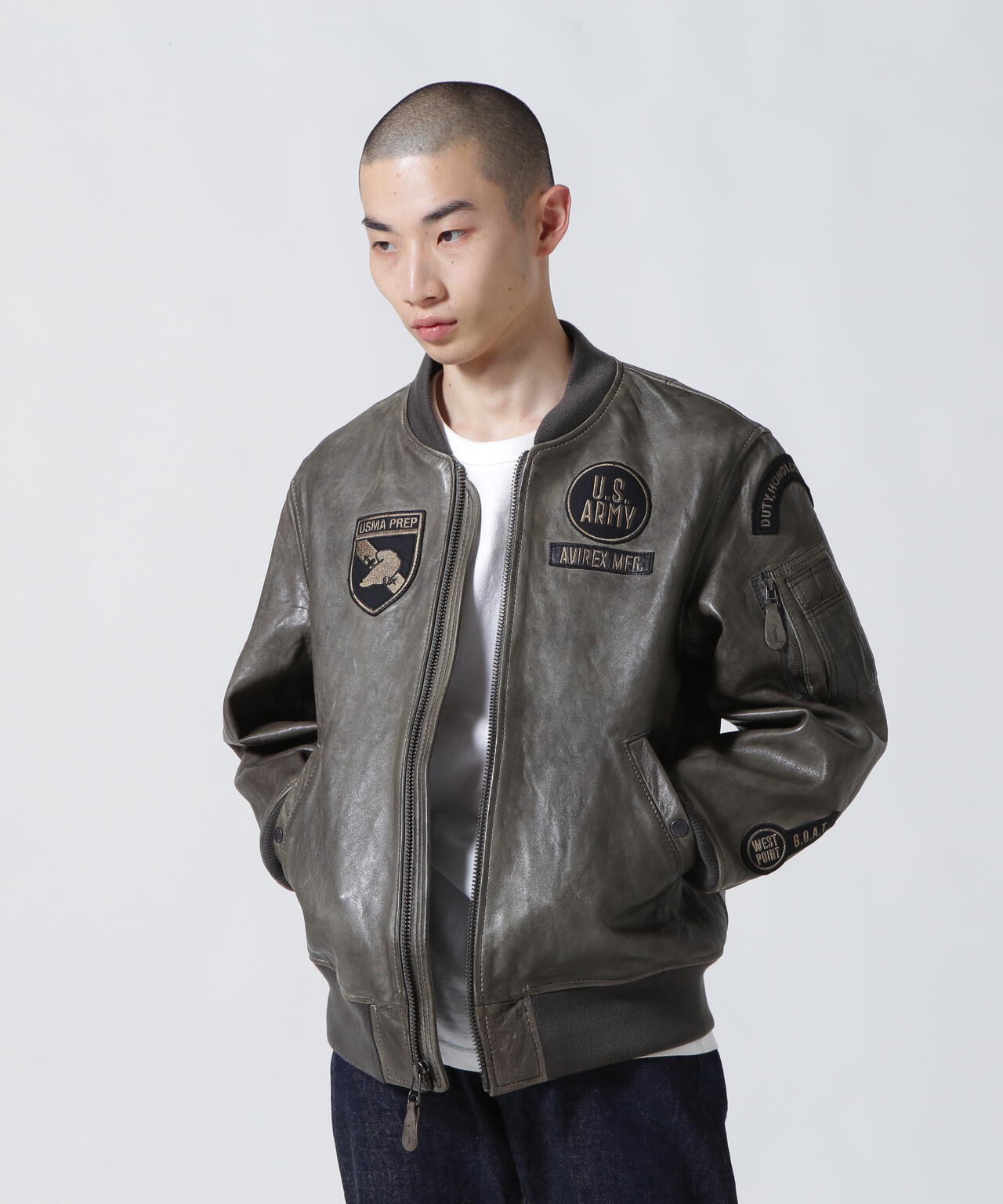 COLLECTION》AGED LEATHER TYPE MA-1 JACKET WEST POI | AVIREX