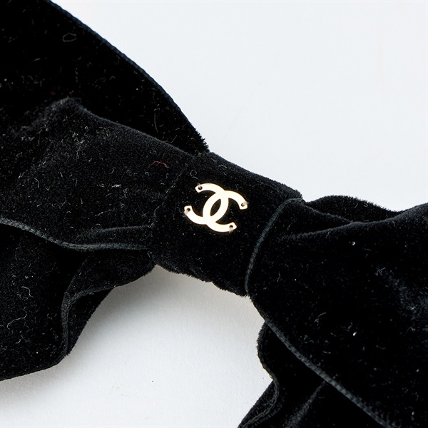CHANEL ココマーク リボン ボウ バレッタ ブラック ベルベット
