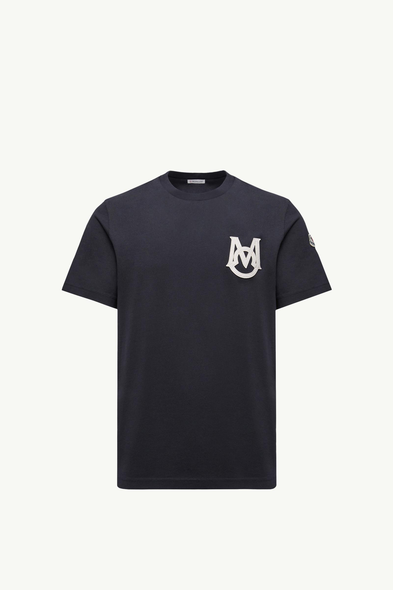 Navy Blue Monogram Cotton T-Shirt - Polos & T-shirts for Men