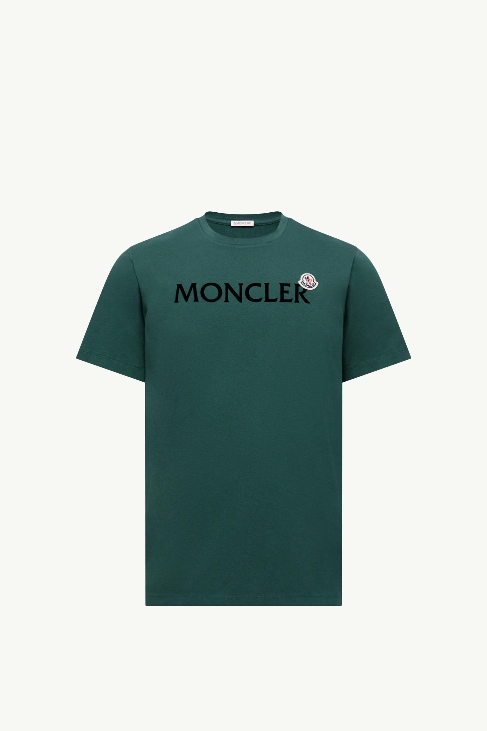 Leaf Green Flocked Logo Cotton T-Shirt - Polos & T-shirts for Men