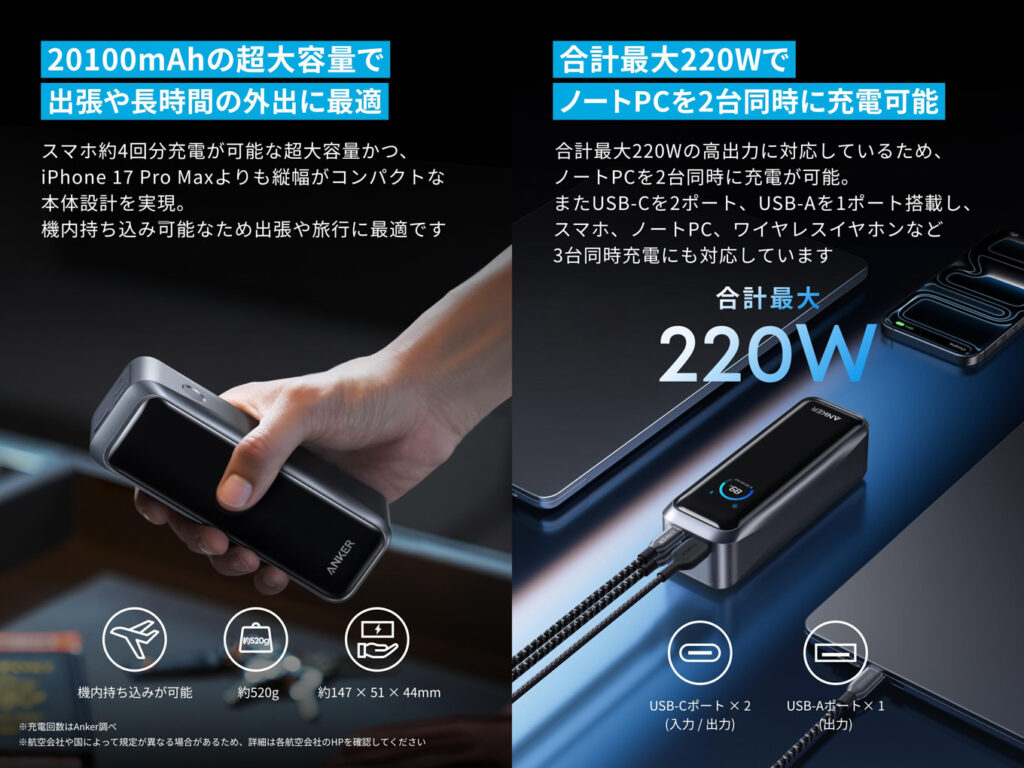Anker Prime Power Bank (20100mAh, 220W)をレビュー│コンパクト
