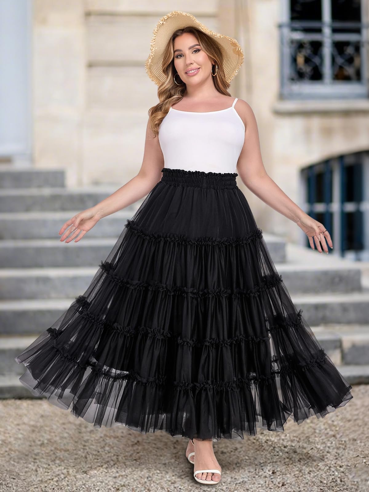 acka tiered tulle skirt acka tulle long skirt（black） Acka