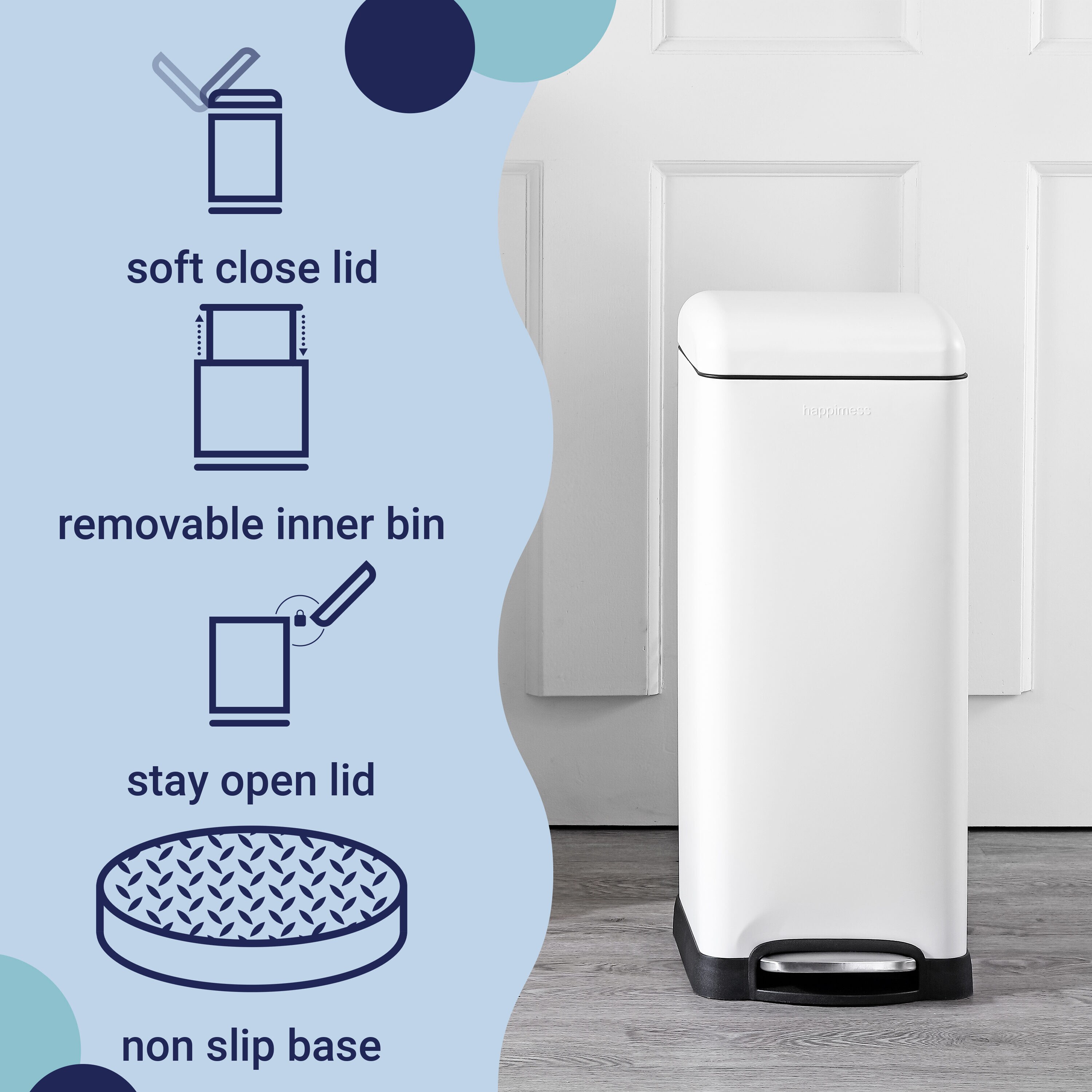 happimess 8-Gallon White Steel Indoor Kitchen Step Trash Can