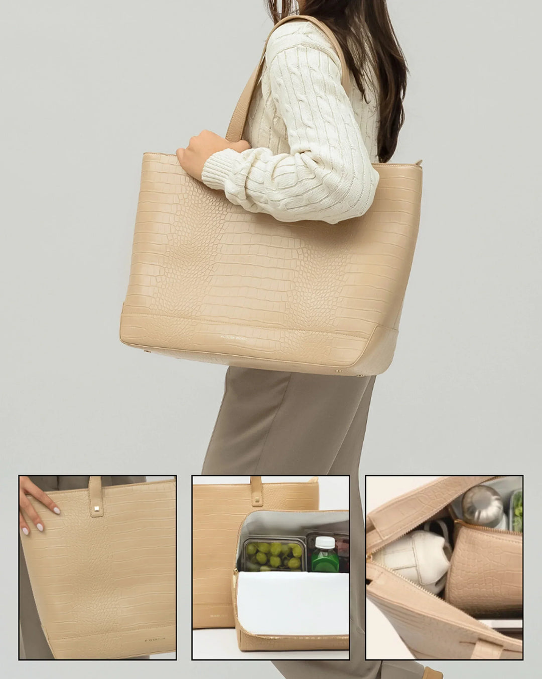 The Tote Bag - Cream Croc Vegan Leather Insulated Work Bag