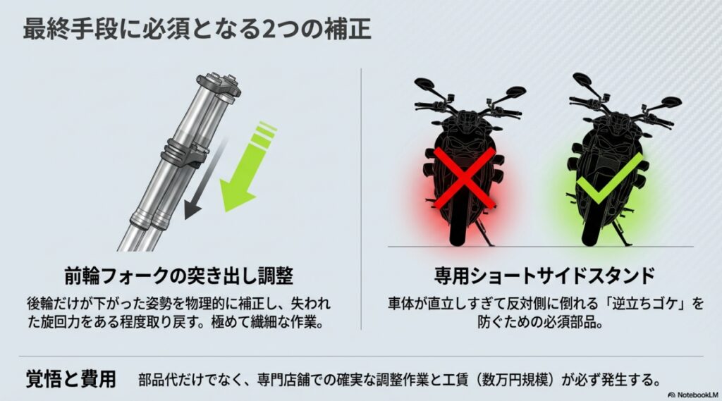 安易なリンク交換は要注意！ZX-6Rのローダウンにおける正しいステップ