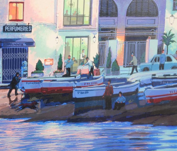 笹倉鉄平がシルクスクリーンの版画で制作したスペインの風景画の絵画