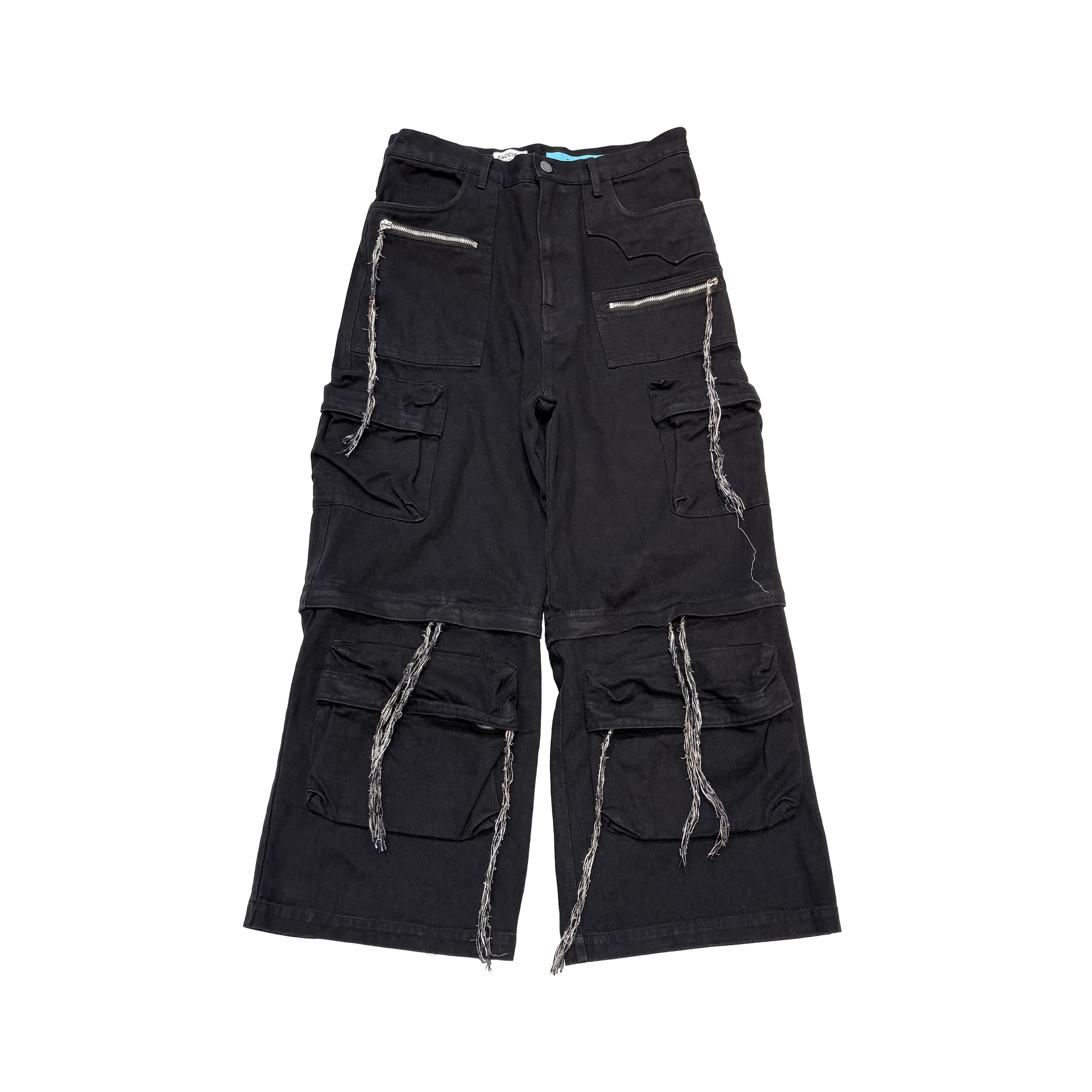 MUZE TURQUOISE LBEL ×FACCIES - MULTI-POCKET DENIM CARGO(BLACK