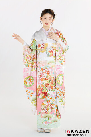 TAKAZENの振袖 /白色/ピンク色/古典/花柄/ 高級古典振袖 藤娘きぬたや