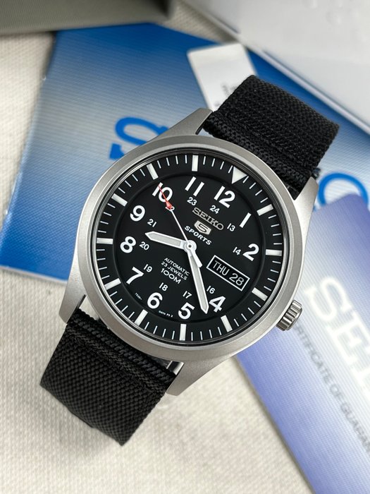Seiko 5 Sports SNZG15K1 Black Nylon Strap Black Dial Automatic