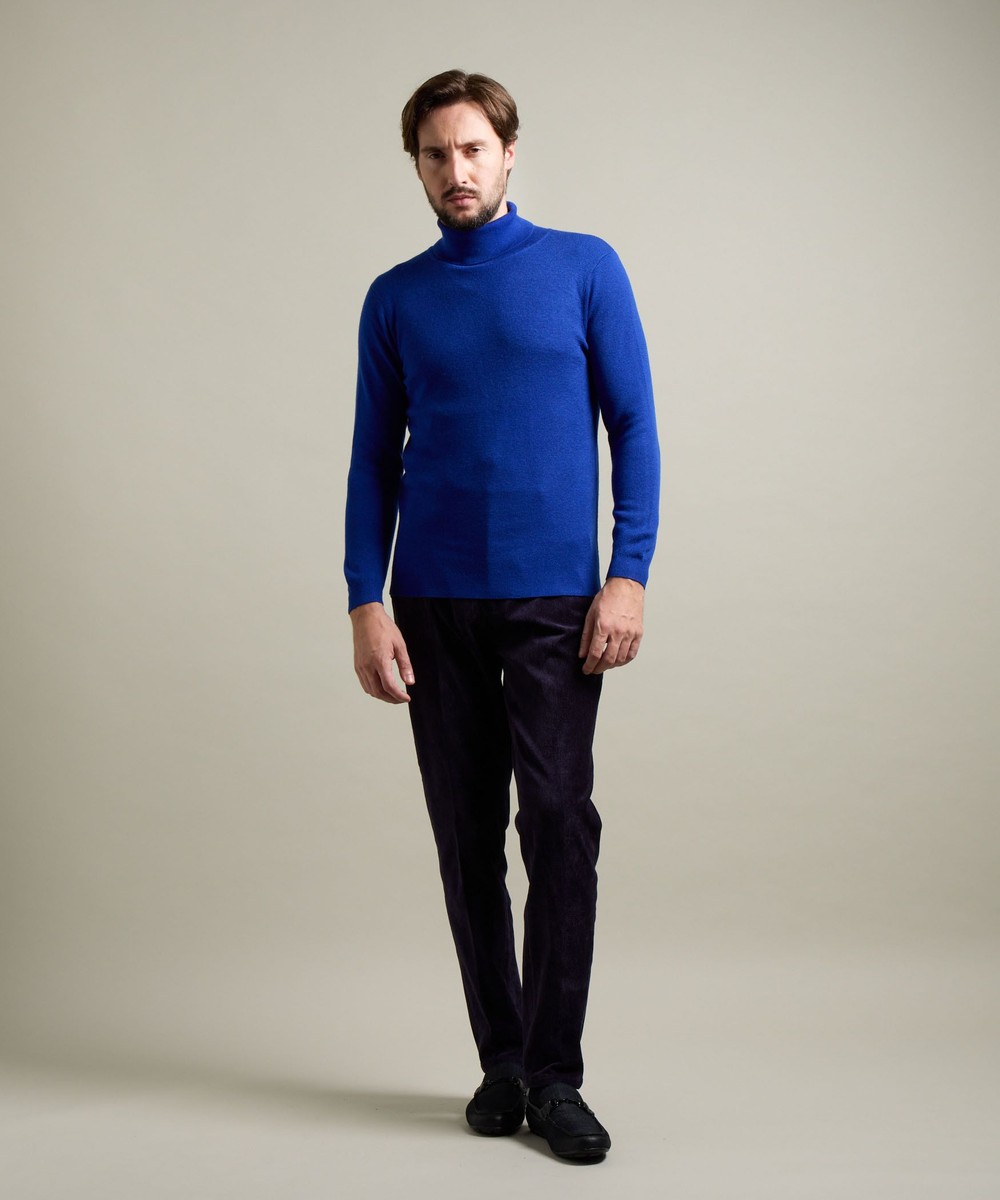 HIDEAWAYS BLACK】シルク混 ミラノリブタートルネックニット｜プル