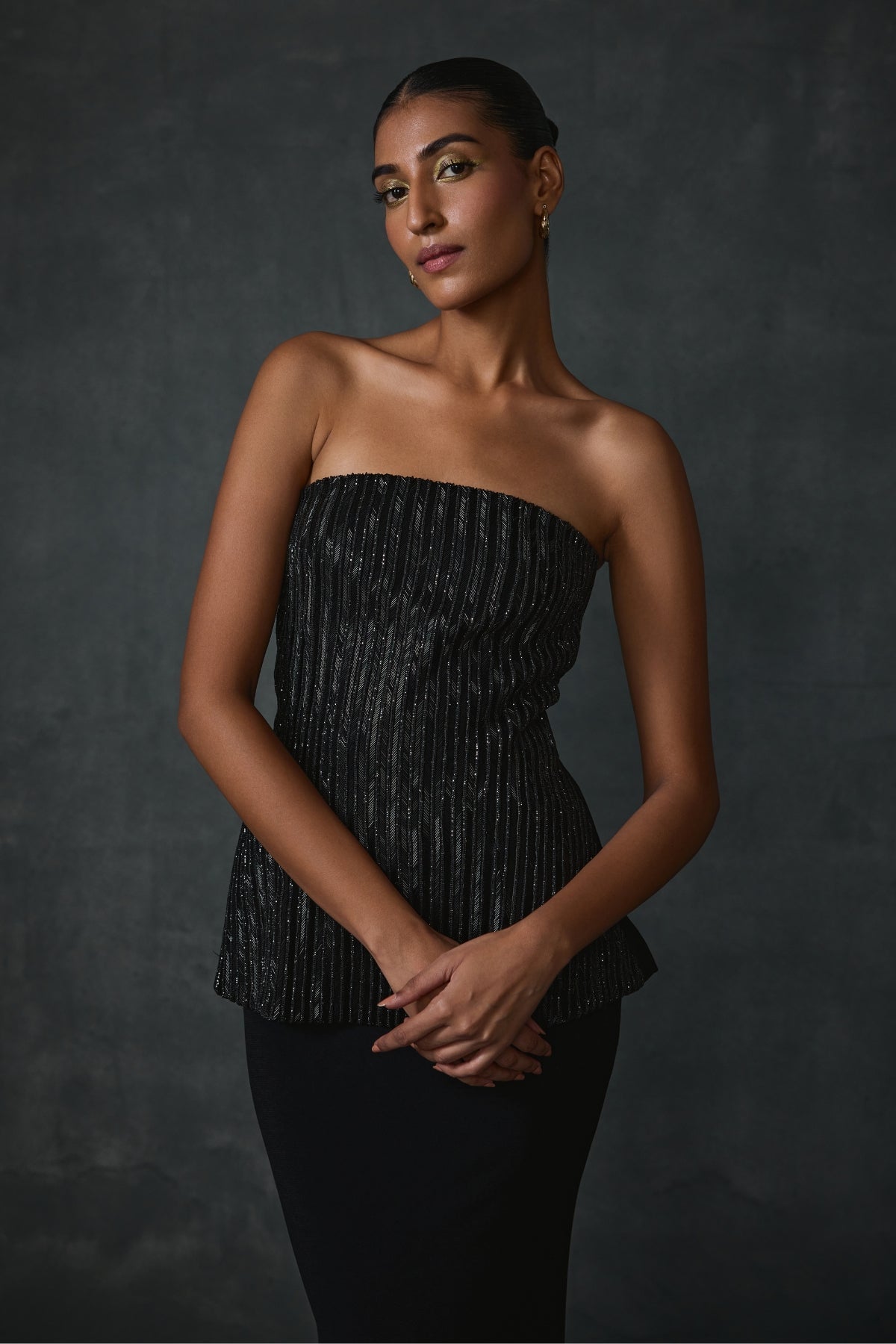 Glissara Off-shoulder Devil Peplum Top With Skirt Set