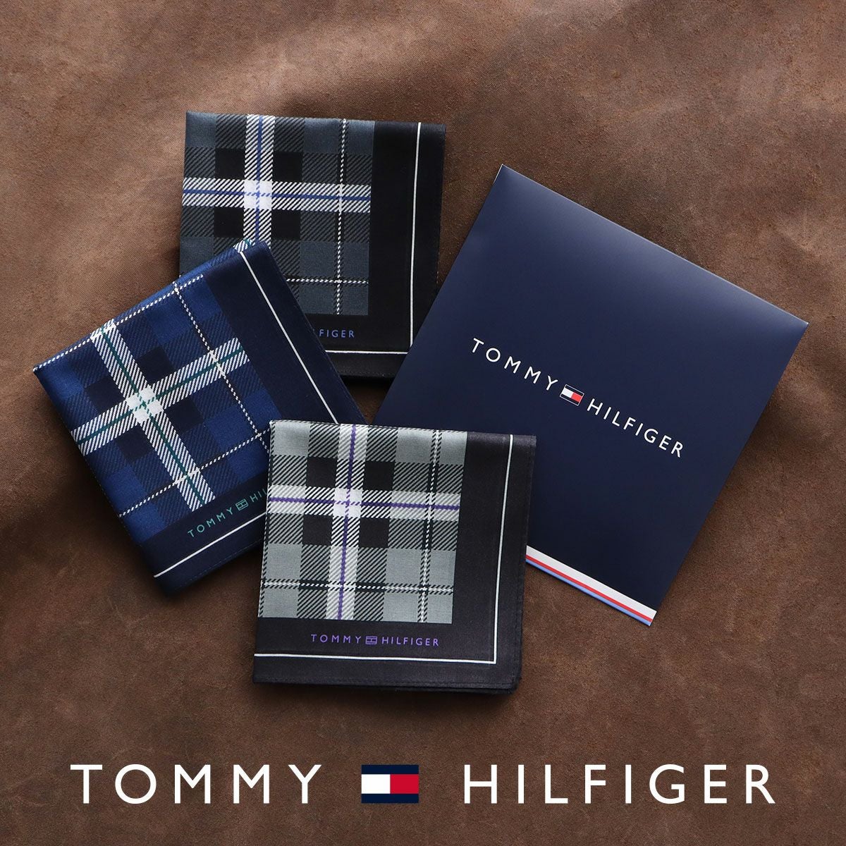 TOMMY HILFIGER ハンカチ マドラスチェック柄 綿100％ メンズ 【365日
