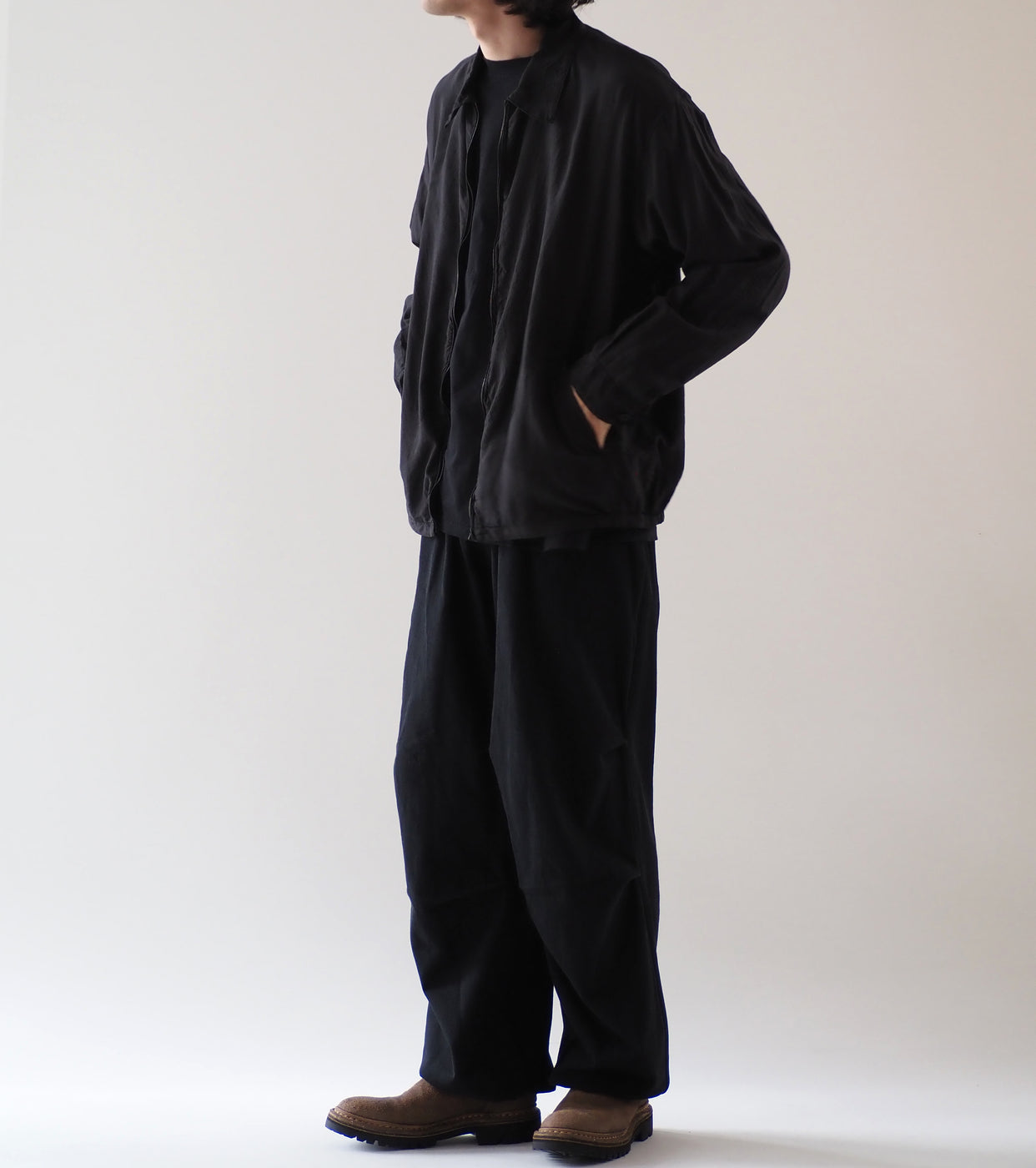 COMOLI シルク 製品染 ブルゾン , Black – Navyblue