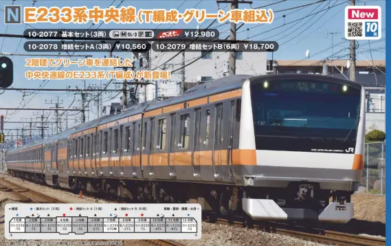 E233系中央線(T編成・グリーン車組込)増結セットA(3両) 品番：10-2078