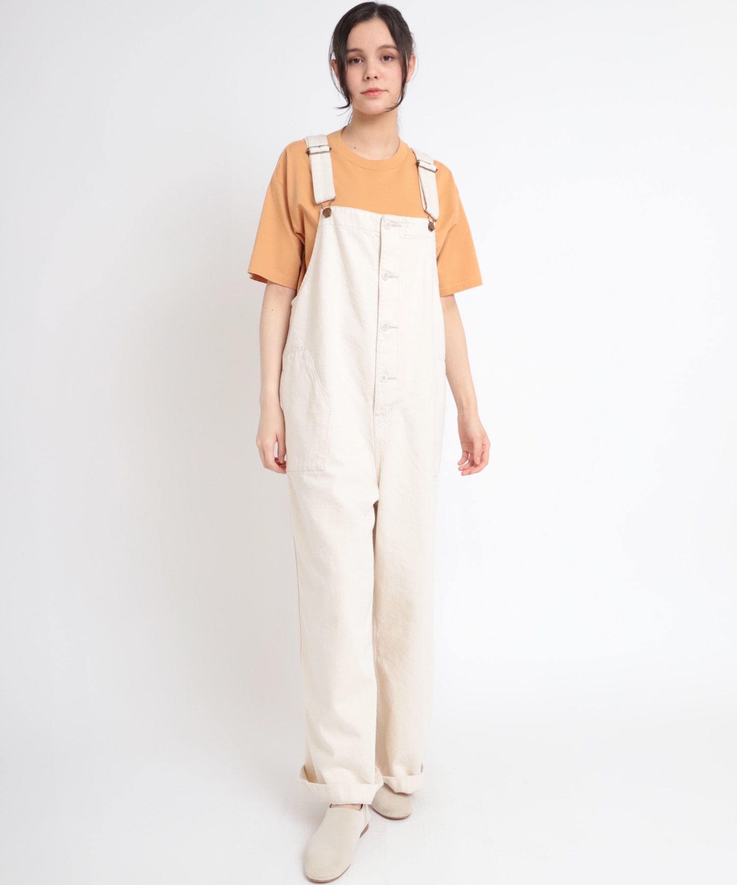 O0667 オーガニックコットンストレートオーバーオール(M キナリ