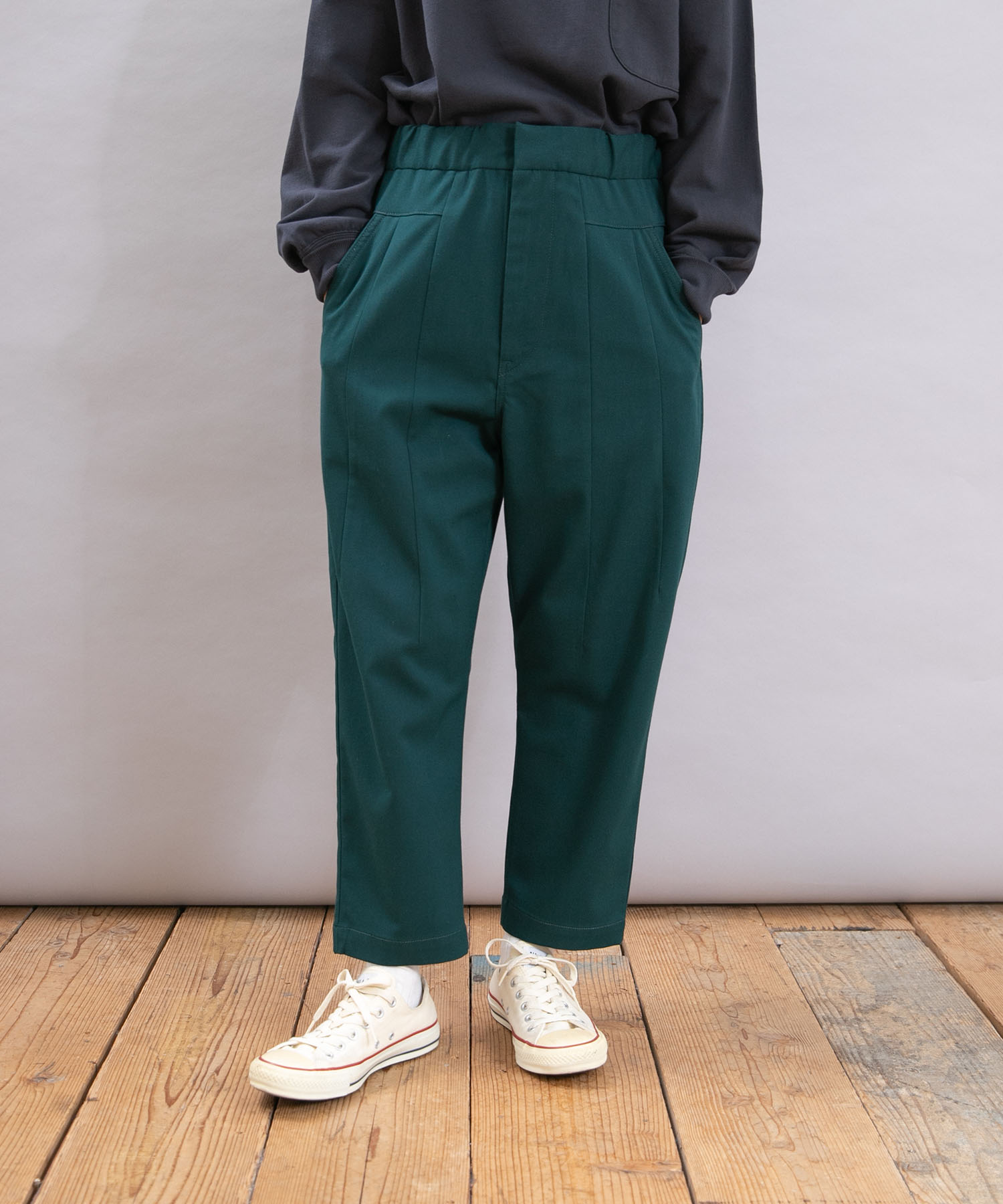 R4367 裏ピーチ起毛のPJ'sクロップドパンツ(F フォレストグリーン