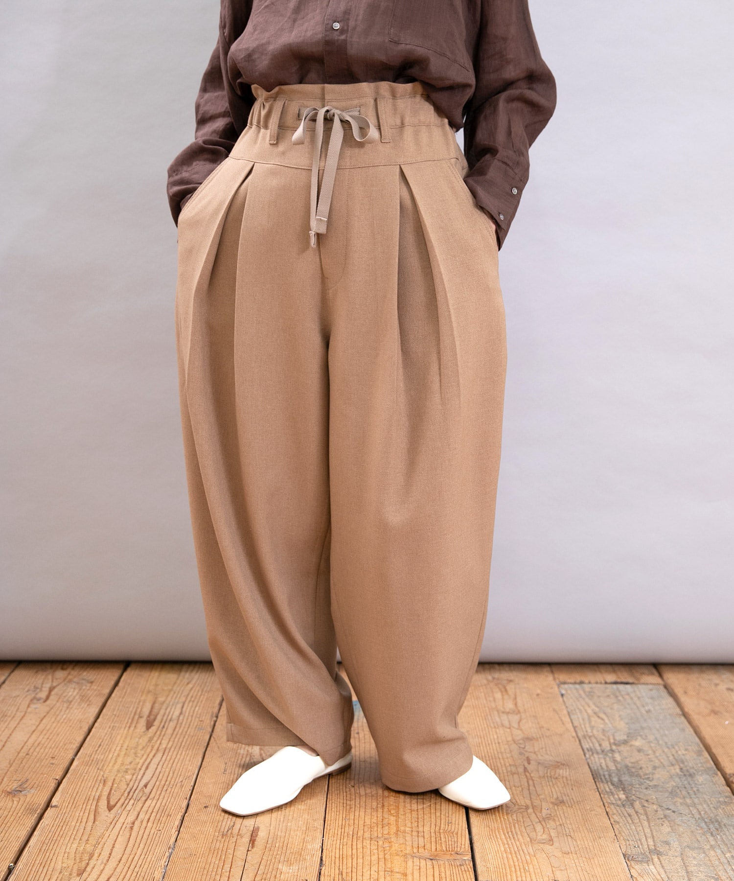 R4366 ウールライクなコックさんのスラックスパンツ(F スチールグレー