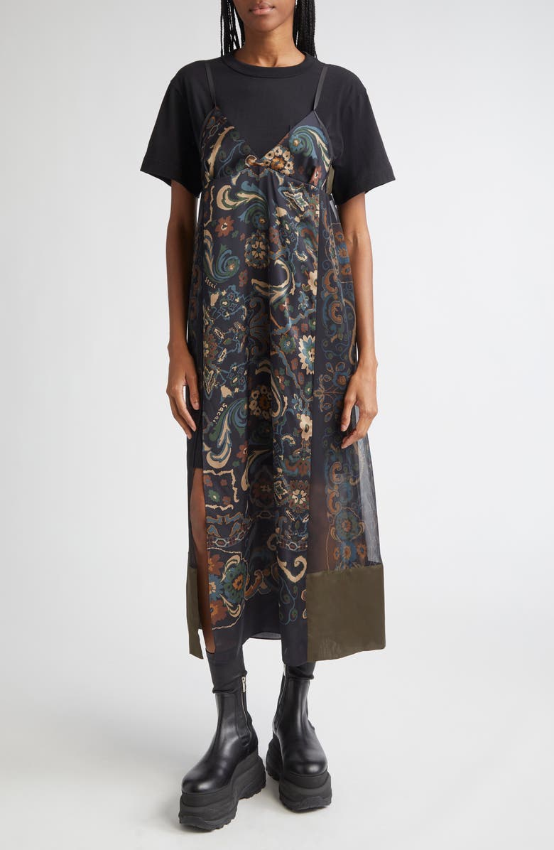 Sacai Floral Print Slipdress Overlay T-Shirt Dress | Nordstrom