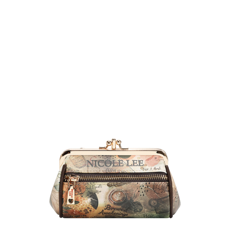 Mini Kiss Lock Coin Purse Leather Wristlet Flower Keychain