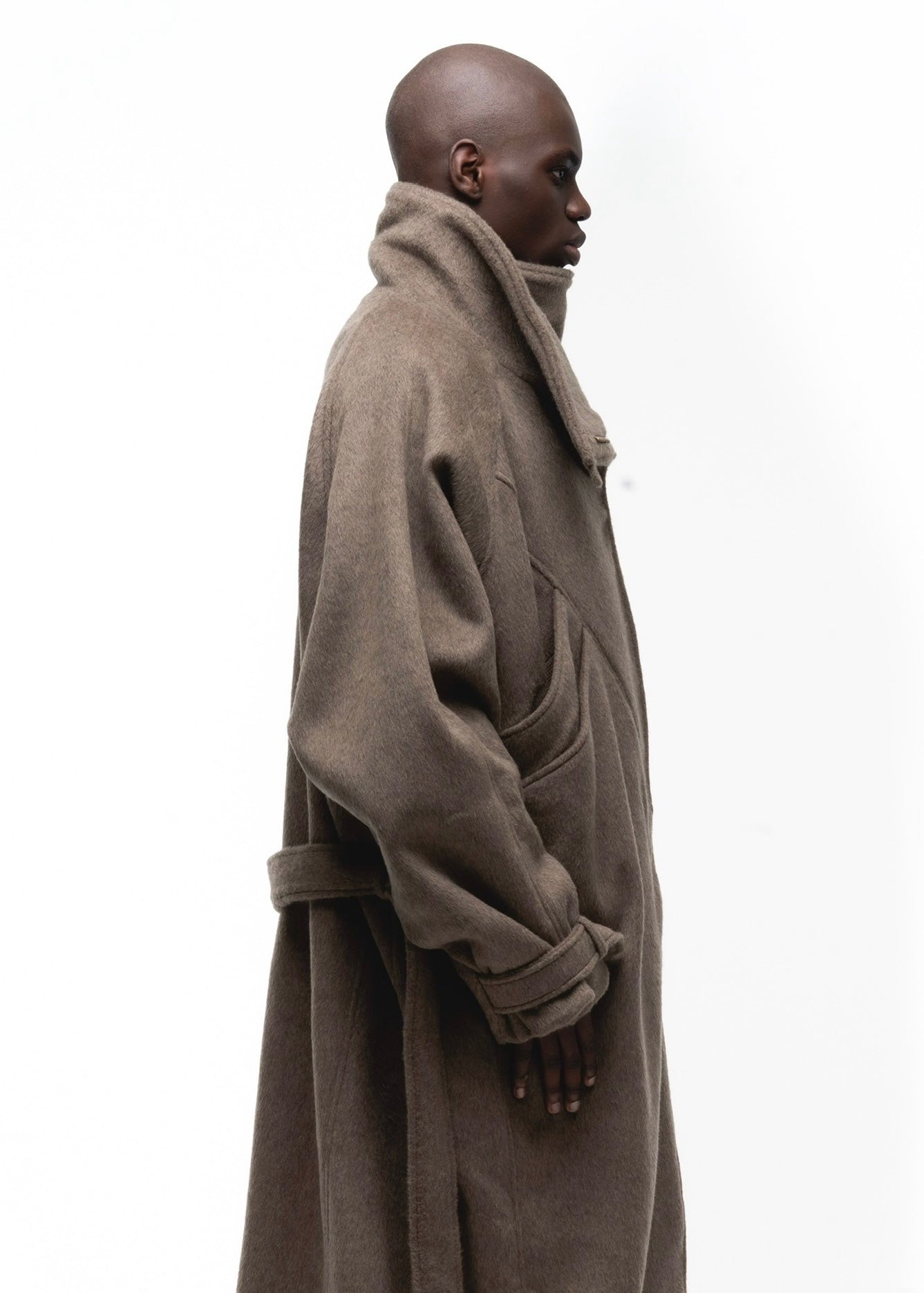 ASYMMETRICAL WOOL COAT EARTH GREEN – NO/FAITH STUDIOS