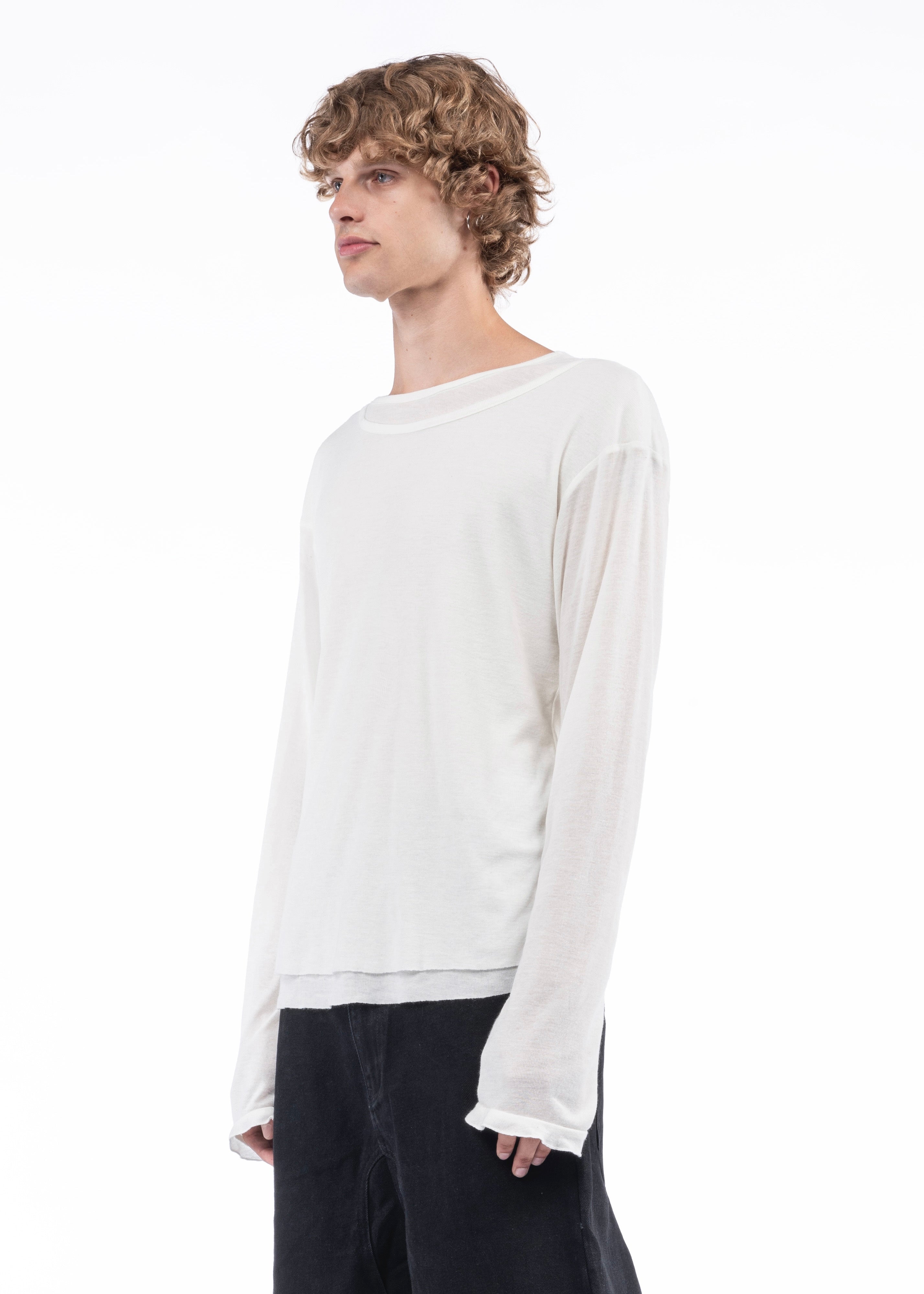 DOUBLE-LAYERED ORGANIC COTTON LONGSLEEVE WHITE – NO/FAITH STUDIOS