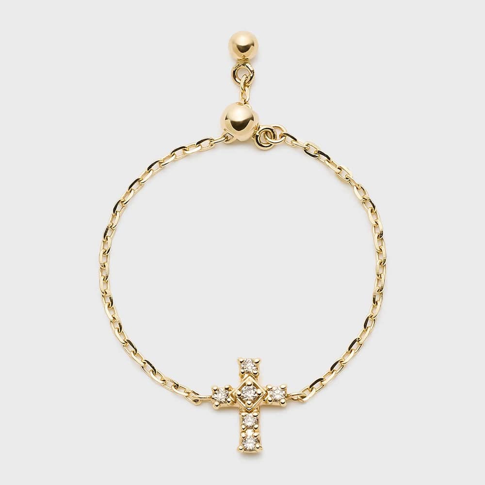 Tiny Motif】K10ダイヤモンドクロスチェーンリング（0.02ct）｜リング