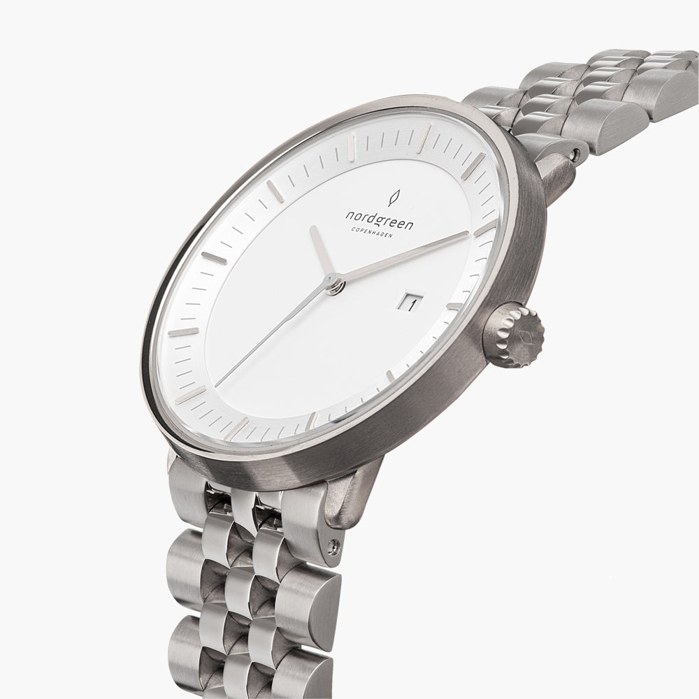 Nordgreen Philosopher | 36mm White Dial Silver Link