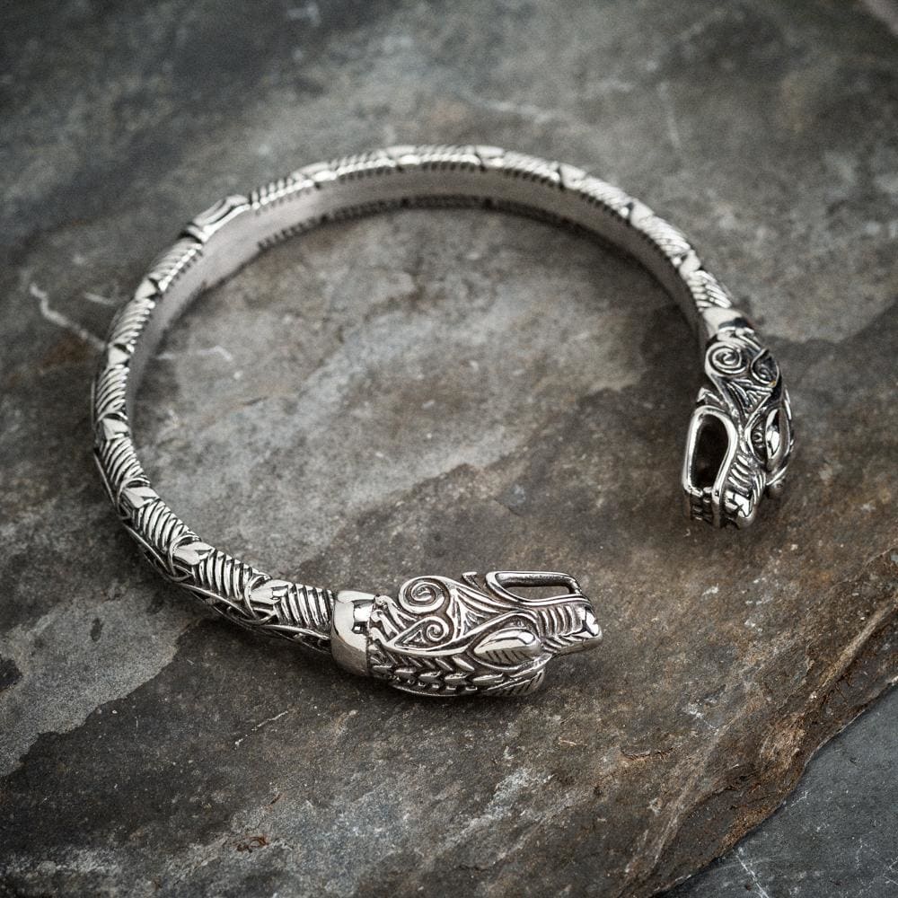 Stainless Steel Dragon Head Braided Torc Bracelet - Norse Spirit